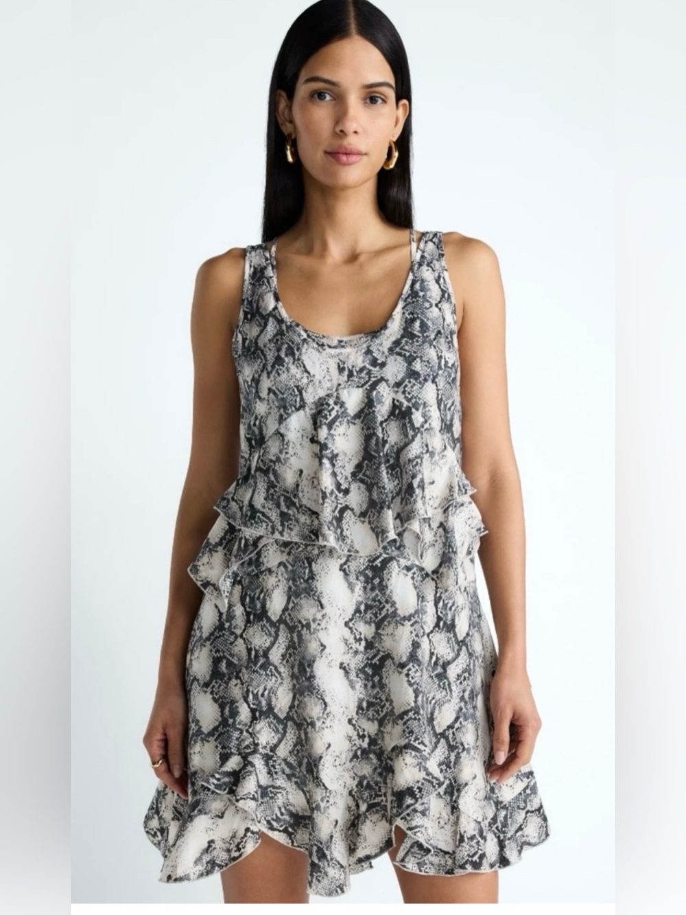 Snake-Print Ruffle Casual Dress - The Devil Wears Prada - Black & White